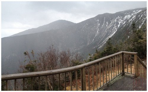 View of Mt Adams (in distance) and Mt Adams (in the clouds now) shortly after arrival - you can see sleet/hail on the deck.