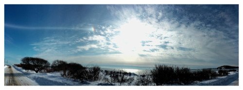 Parhelic Circle extending from a sun dog on Feb 16, 2015 on Peaks Island, ME